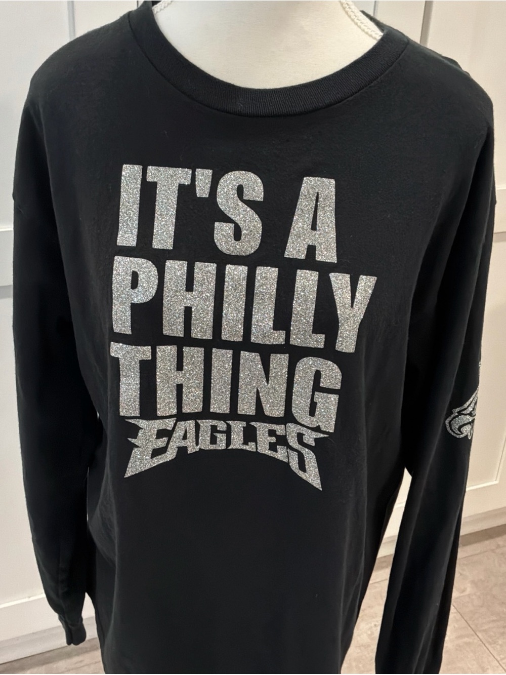 Womens Philadelphia Eagles Sparkle Long Sleeve Black Tee Shirt L A Philly Thing - Picture 2 of 9